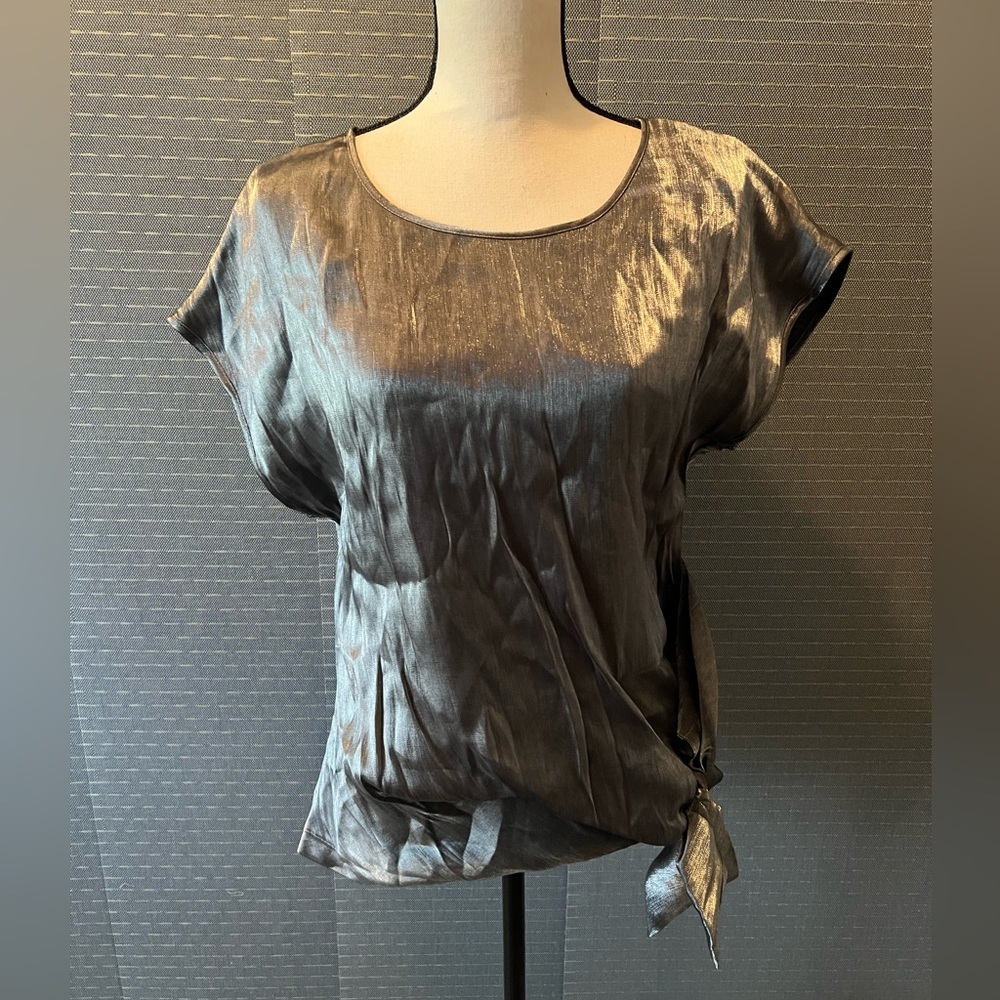 Max Studio Silver Side Tie Keyhole Blouse